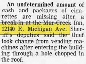 I-94 Pub (Mar-Creek AC, Mar-Creek Lounge, Mar-Creek Inn) - Apr 1968 Break-In (newer photo)